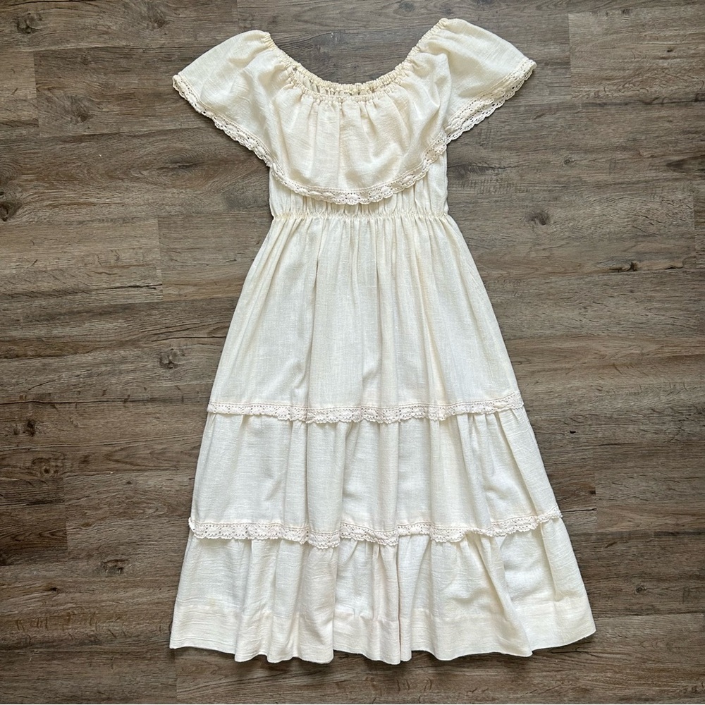 VINTAGE 70s Bohemian Campesina Mexican Wedding Peasant Dress - Picture 15 of 15